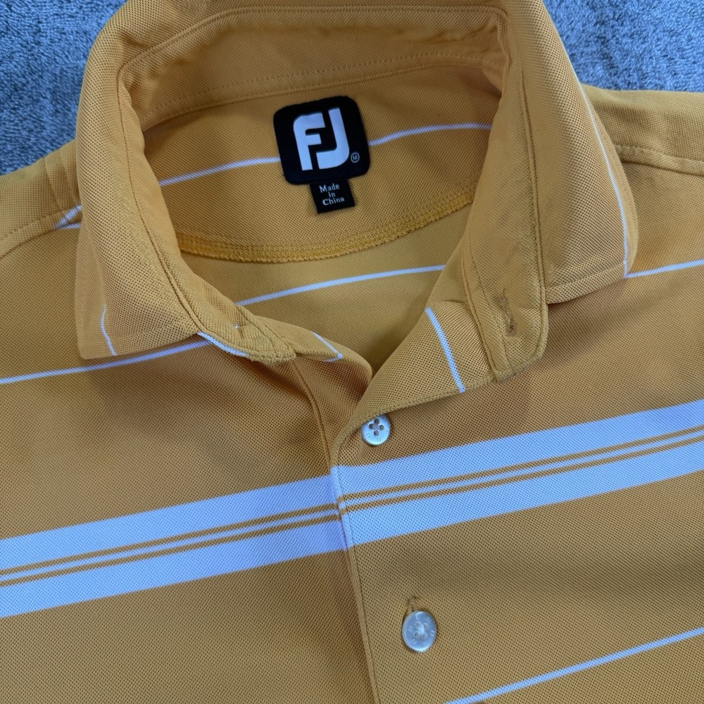 FootJoy Polo Golf Shirt Mens Medium Orange Striped Short Sleeve Preppy Rugby SS